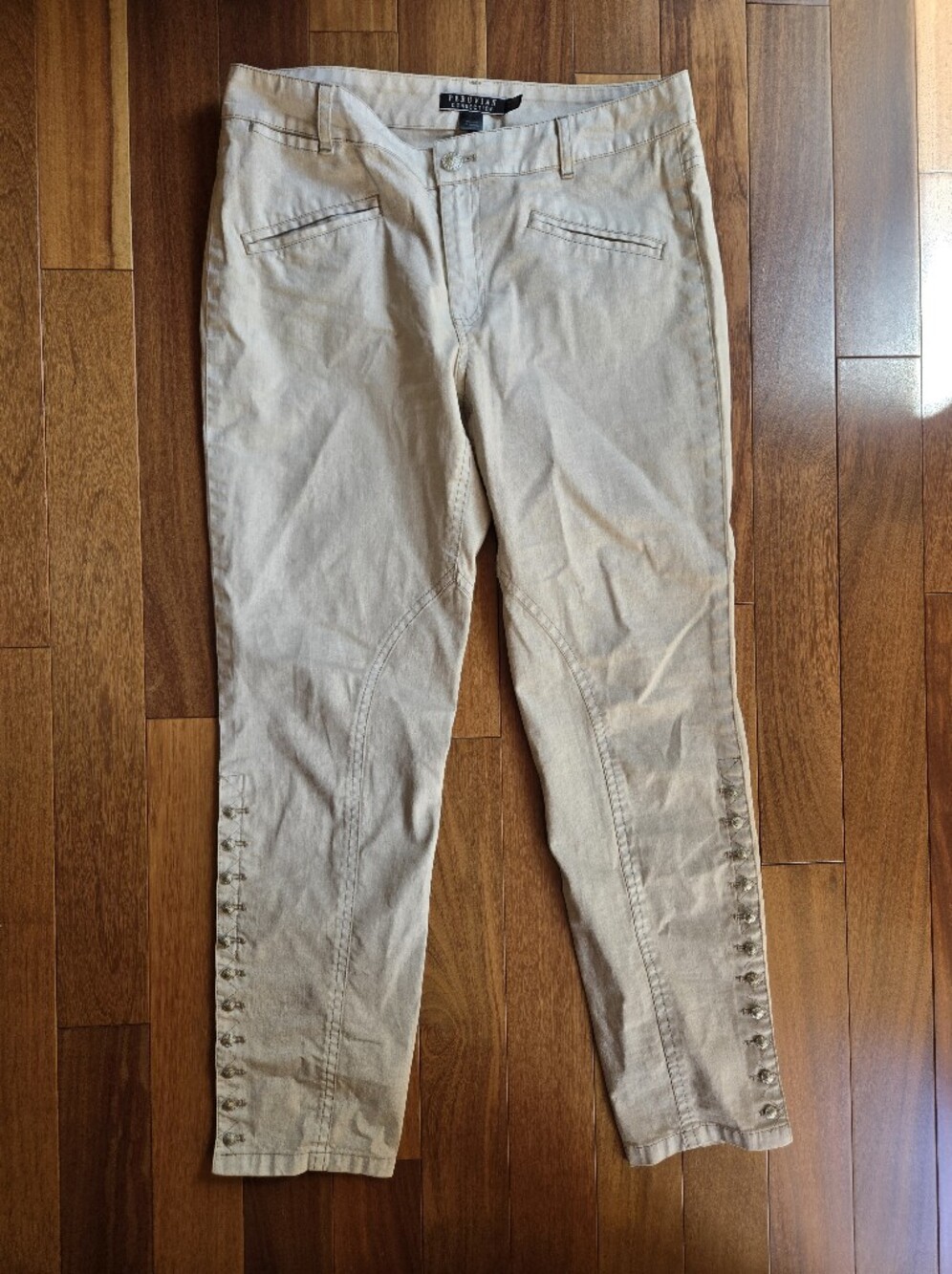 Peruvian Connection US6 Neutral Beige Button-Trim Pants